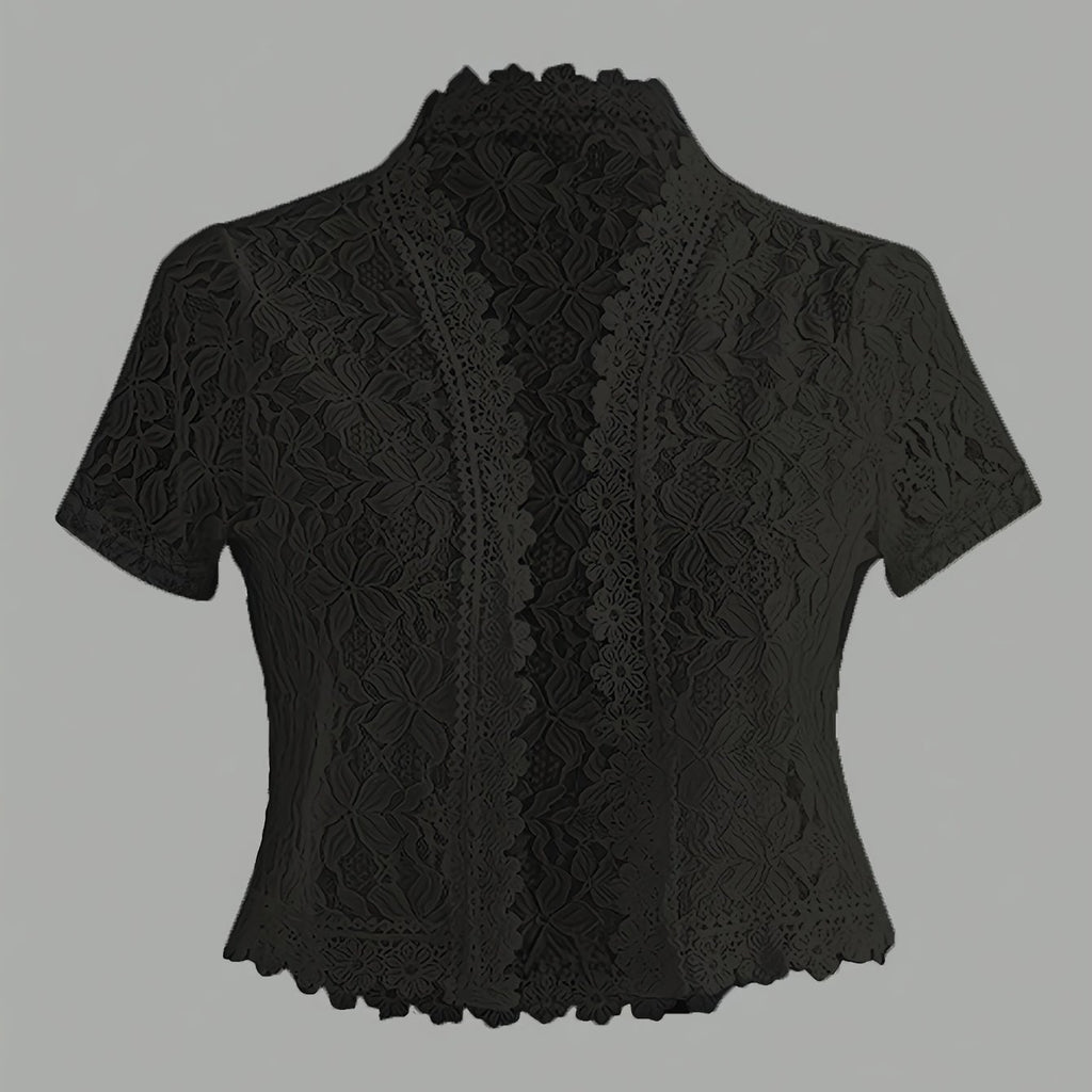 Summer Solid Color Lace Patchwork Casual Open Front Jacket For Holiday Party Clothes
