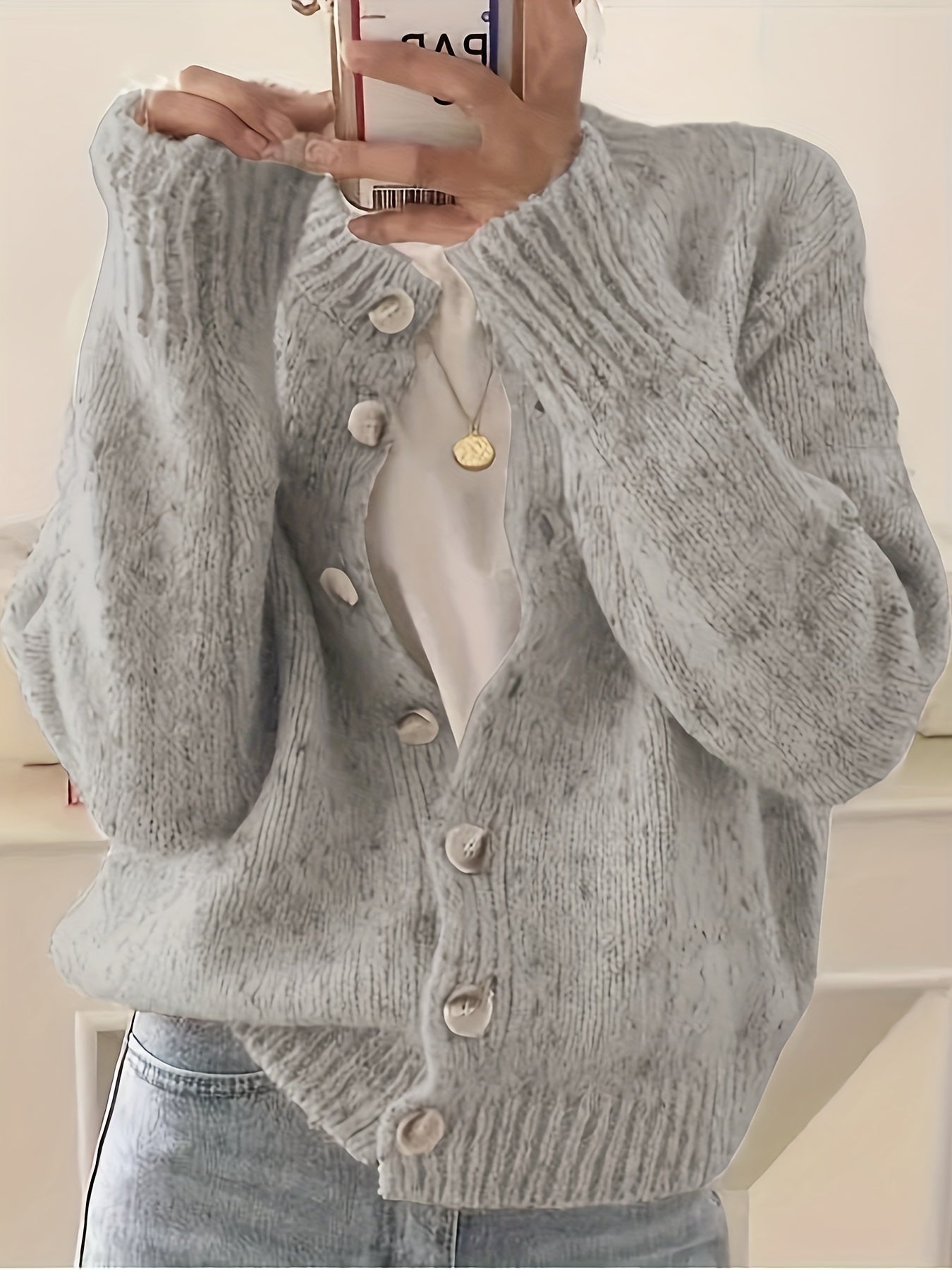 Rachel Women's Elegant Stretchy Camo Button Cardigan - High Elasticity Round Neck Spring\u002FFall Sweater with Decorative Buttons, Hand Wash\u002FDry Clean, Casual to Dressy Outfits, Classic Sweater for Ladies, Outfit Enhancer, Textured, Durable