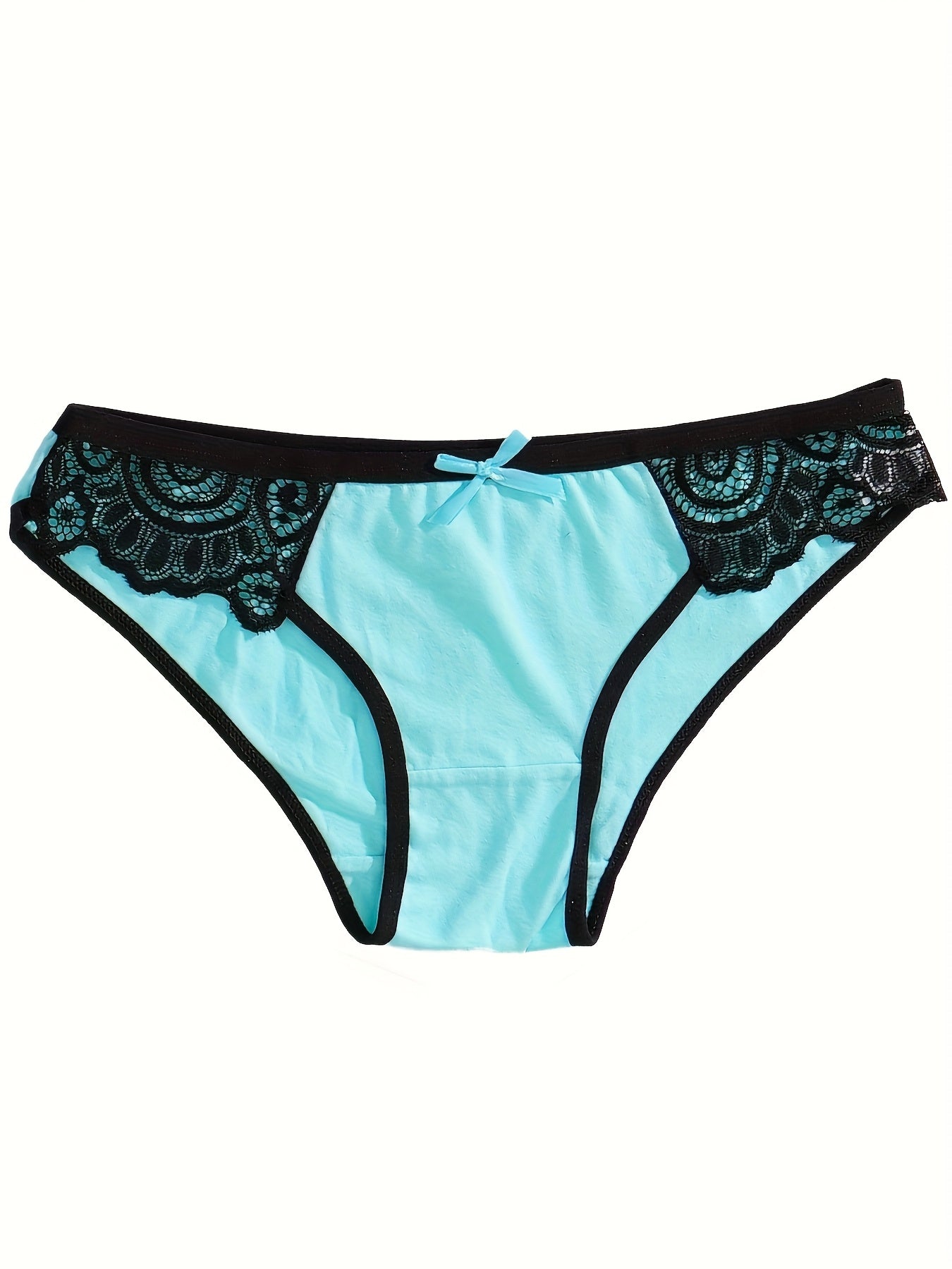 6pcs Women's Contrast Lace Underwear - Sexy Breathable Briefs with Bow Detail, Color Block Design & Floral\u002FGeometric Patterns, Soft Stretch Fabric for Everyday Comfort, Cute Underwear, Feminine Lingerie, Elegant Bow Detail, Intricate Lacework